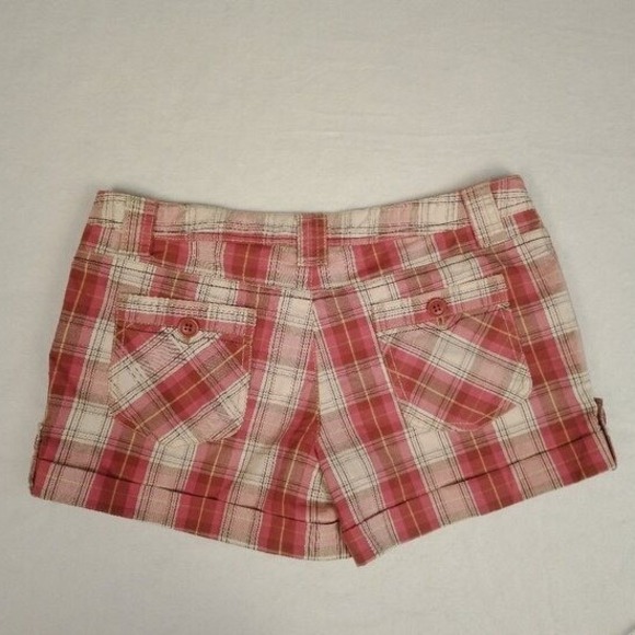 Womens Forever 21 Plaid Cuffed Shorts Size M Pink White Brown Summer Casual - Picture 2 of 8